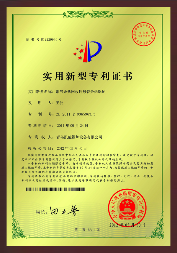 煙氣余熱回收針形管余熱鍋爐實用新型專利